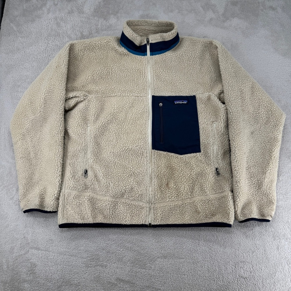 Patagonia Mens Classic Retro-X Fleece Jacket Medium Beige Preowned Stains